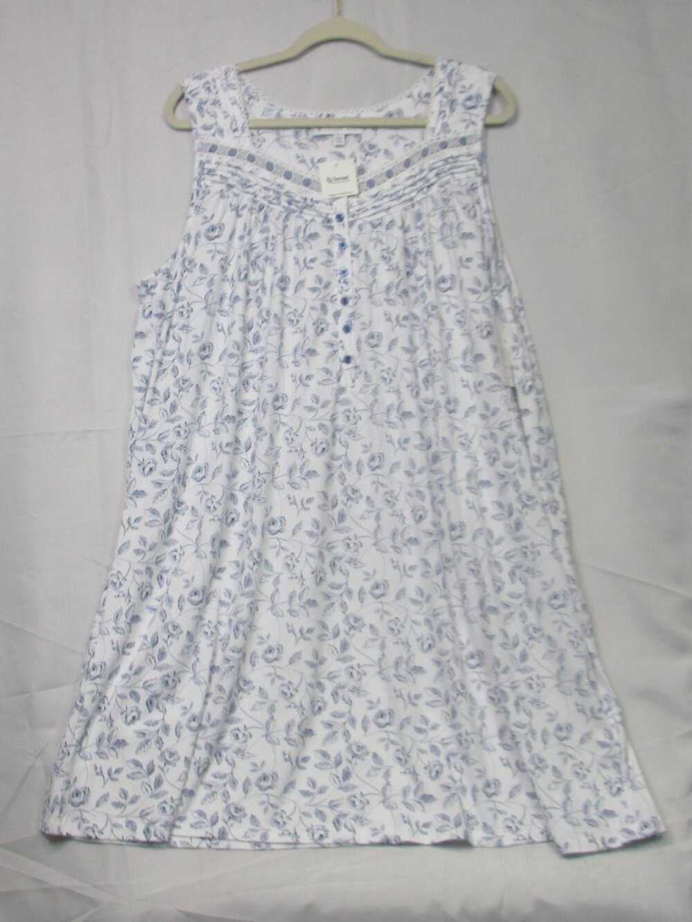 NWT Eileen West Blue Floral Sleeveless Nightgown XL Cotton Modal Lace Trim